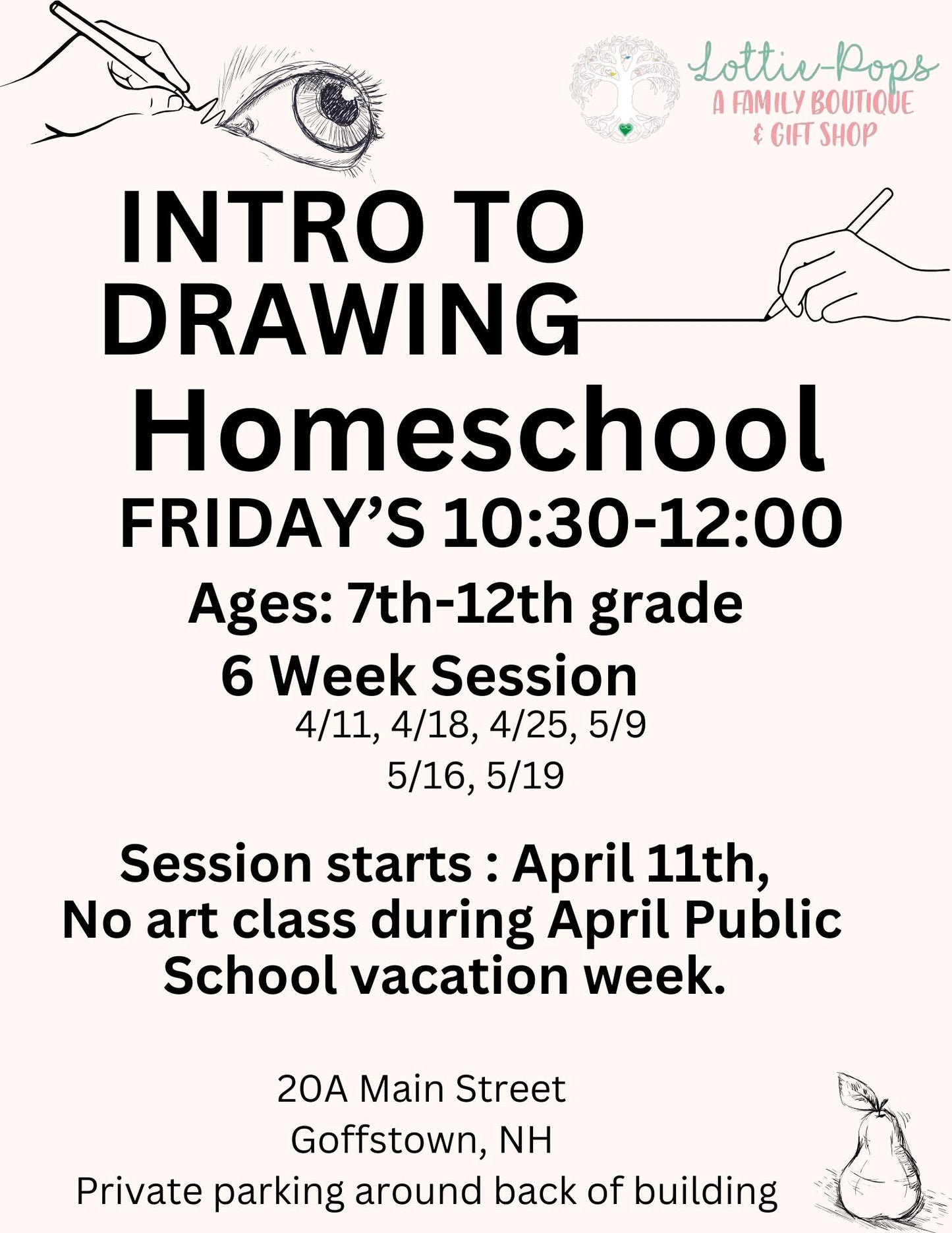 Intro to Drawing Homeschool Fridays 10:30-12 6 weeks 4/11-5/23