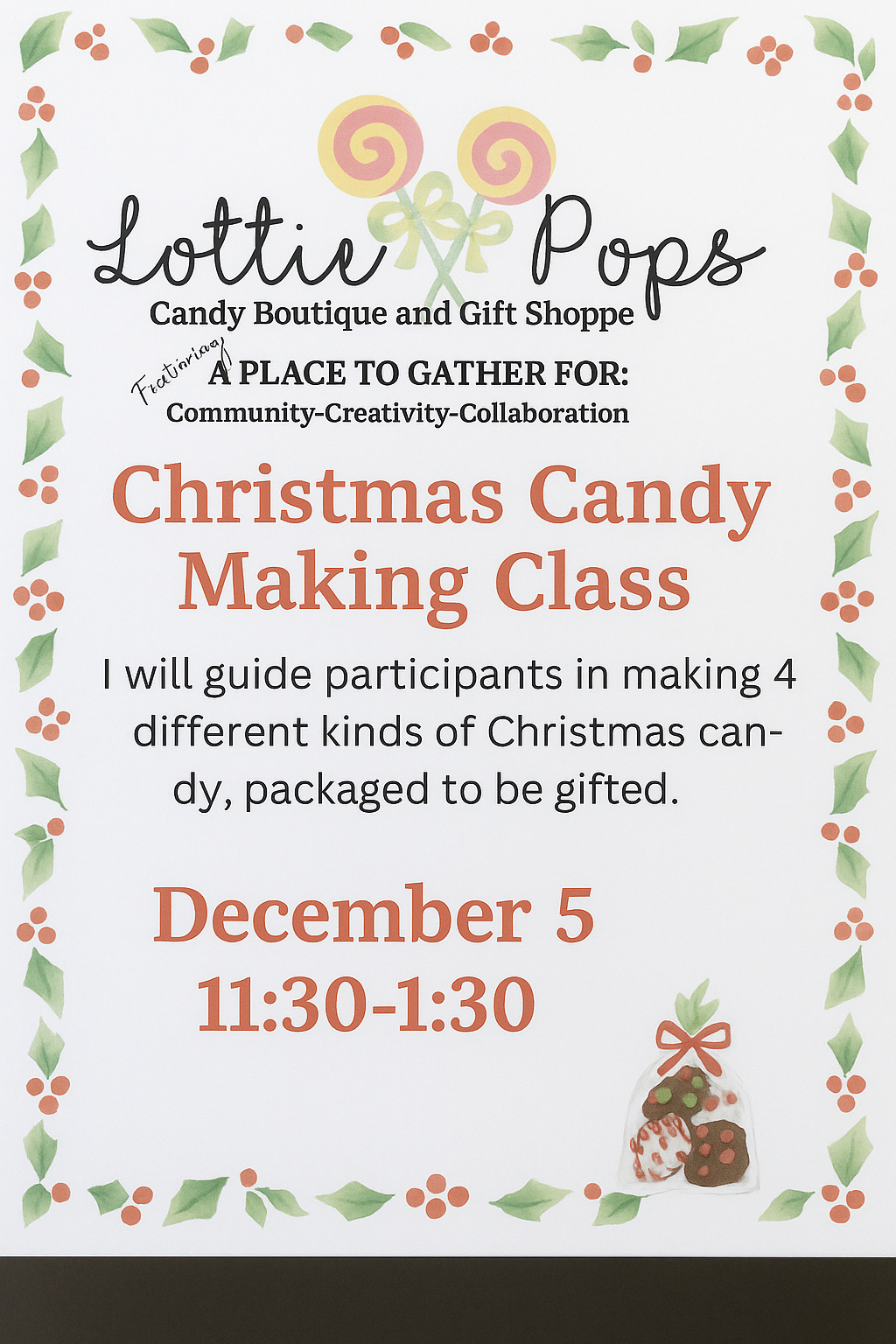 Christmas Candy Making Class 12/5 11:30-1:30