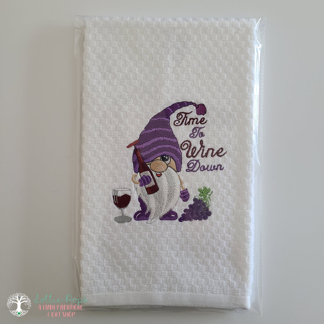 Time to wine down hand towel - Cobblestone Crafts