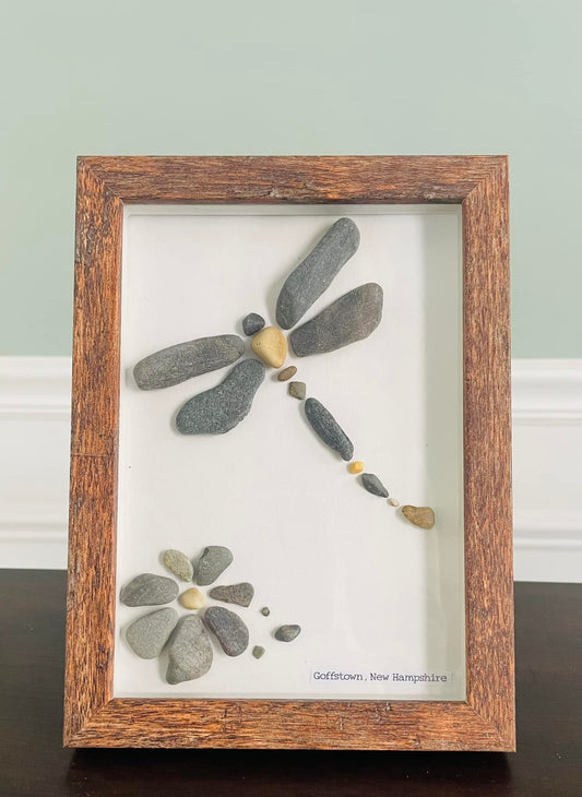 Dragonfly with flowers - Mother  Son Stone Art