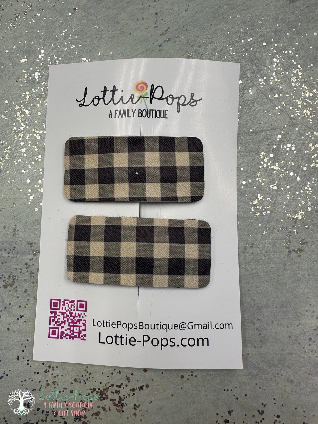Lottie-Pops 2 Pack Black Plaid hair clips