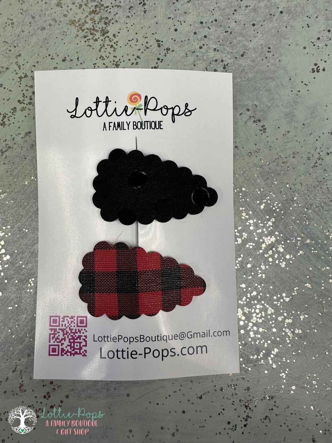 Lottie-Pops 2 Pack Red Plaid With Polka Dot Hair Clip