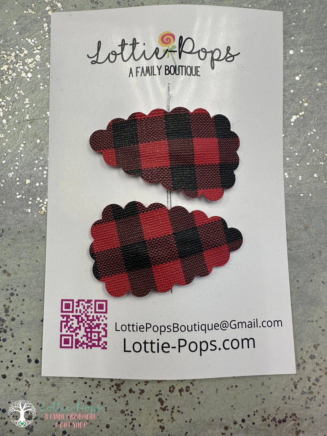 Lottie-Pops 2 Pack Red Plaid Hair Clips
