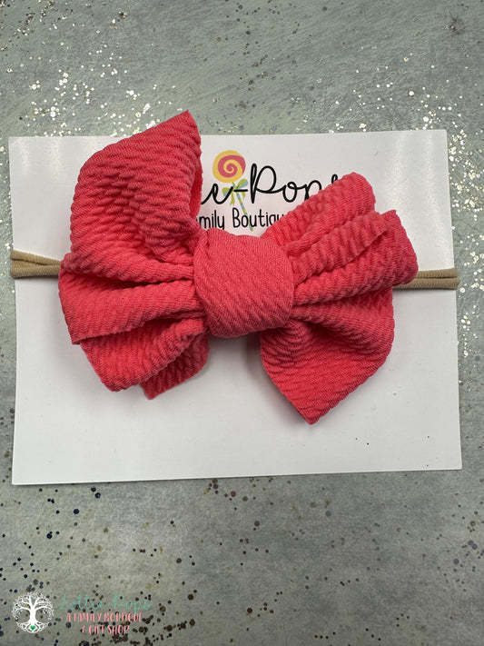 Elastic Headband Bow - Coral Pink