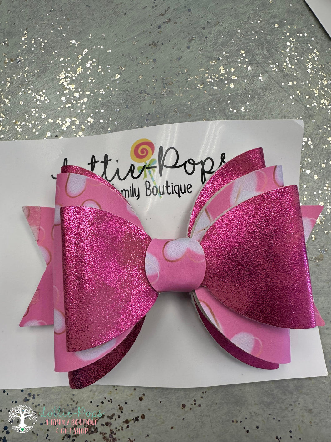 Bow clip - Pink/Pink Heart