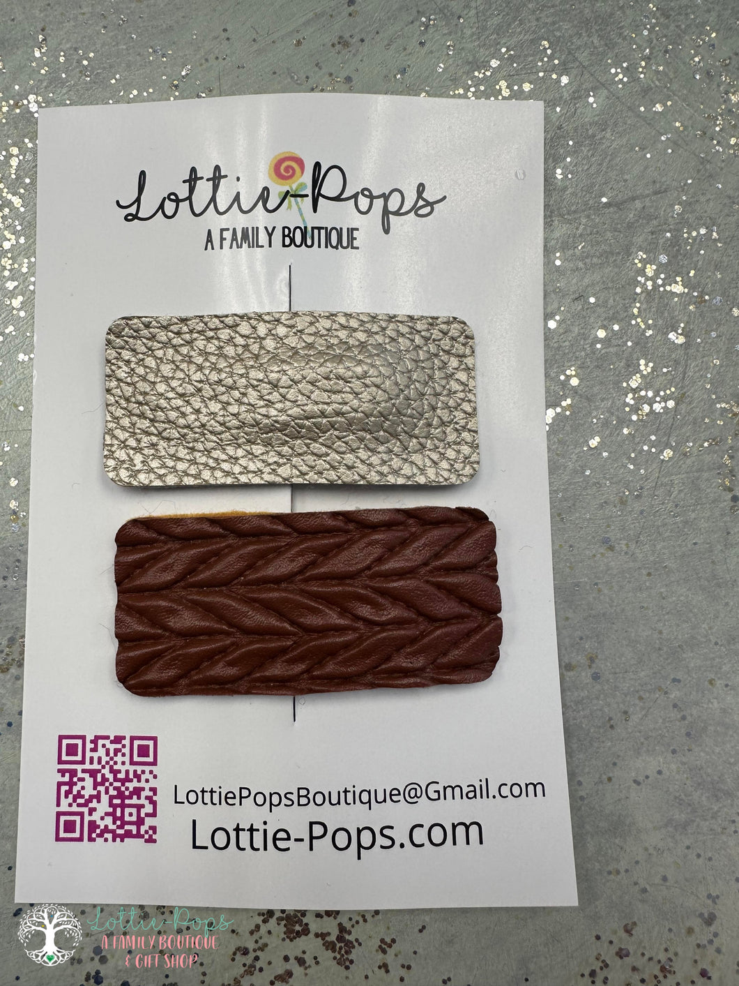 Lottie-Pops 2 Pack Gold and Brown Leather Hair Clips