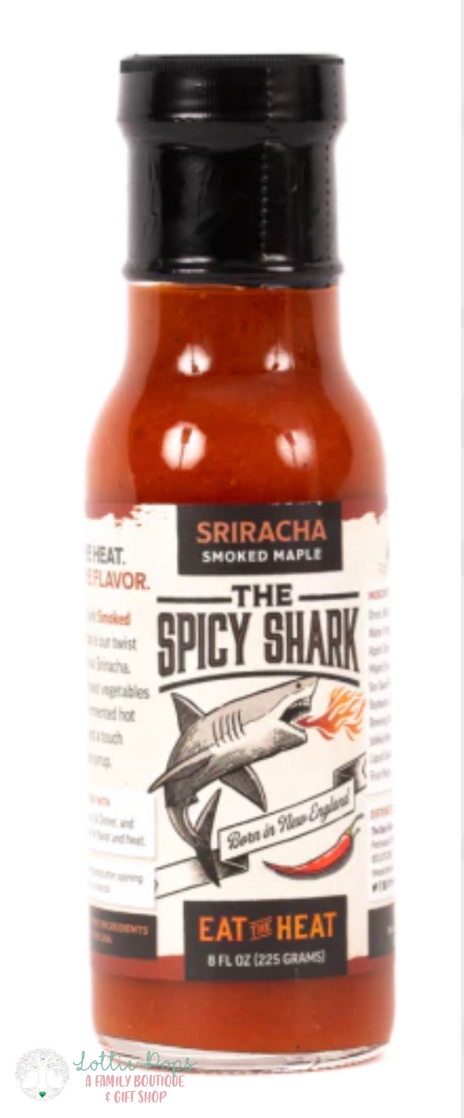 The Spicy Shark Smoked Maple Sriracha 8oz bottle