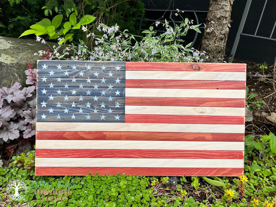 Custom Wooden American Flag 13x 24 -  Night Owl Rustics