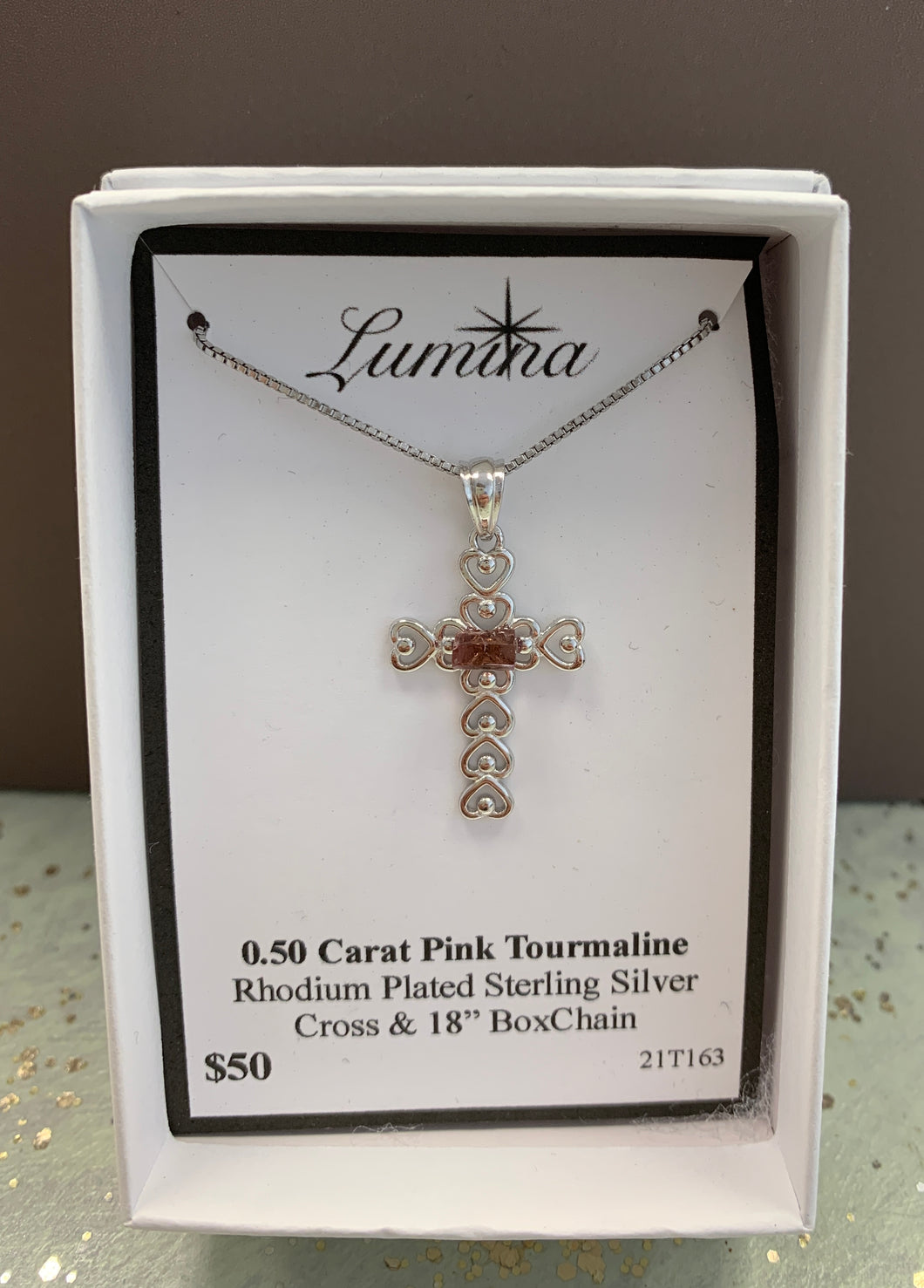 Pink Tourmaline Cross Necklace