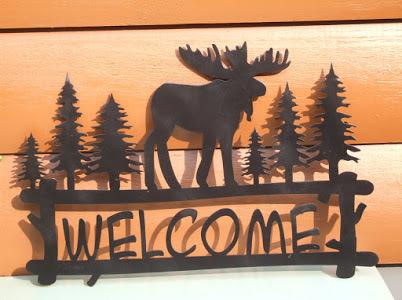Welcome Metal Sign- Moose in the Woods